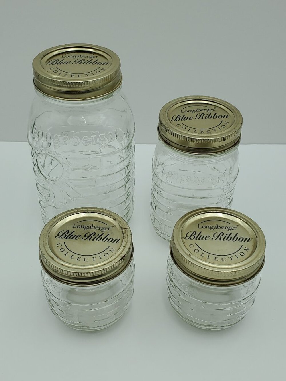 Longaberger Blue Ribbon Collection Small Medium Large Glass Mason Jars
